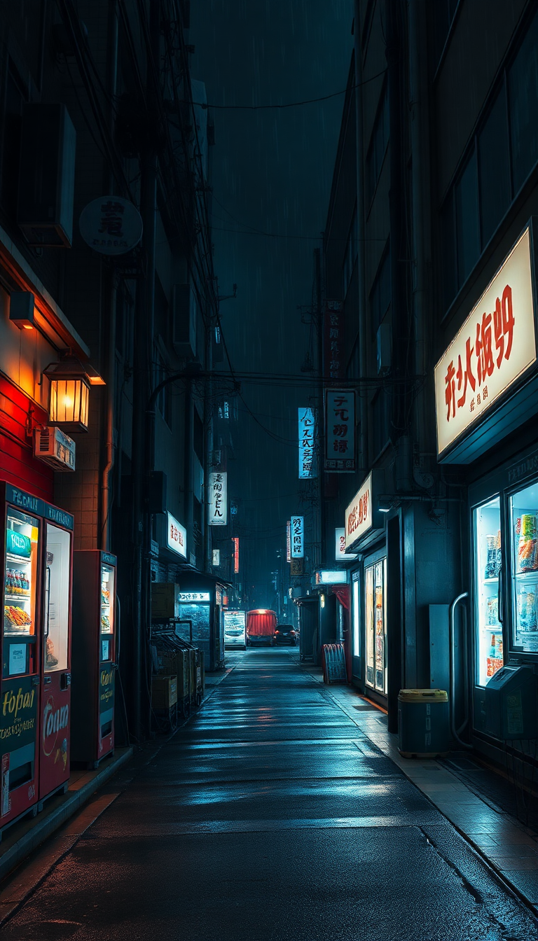 Tokyo Alley Night Vending Machines Photorealistic Wallpaper