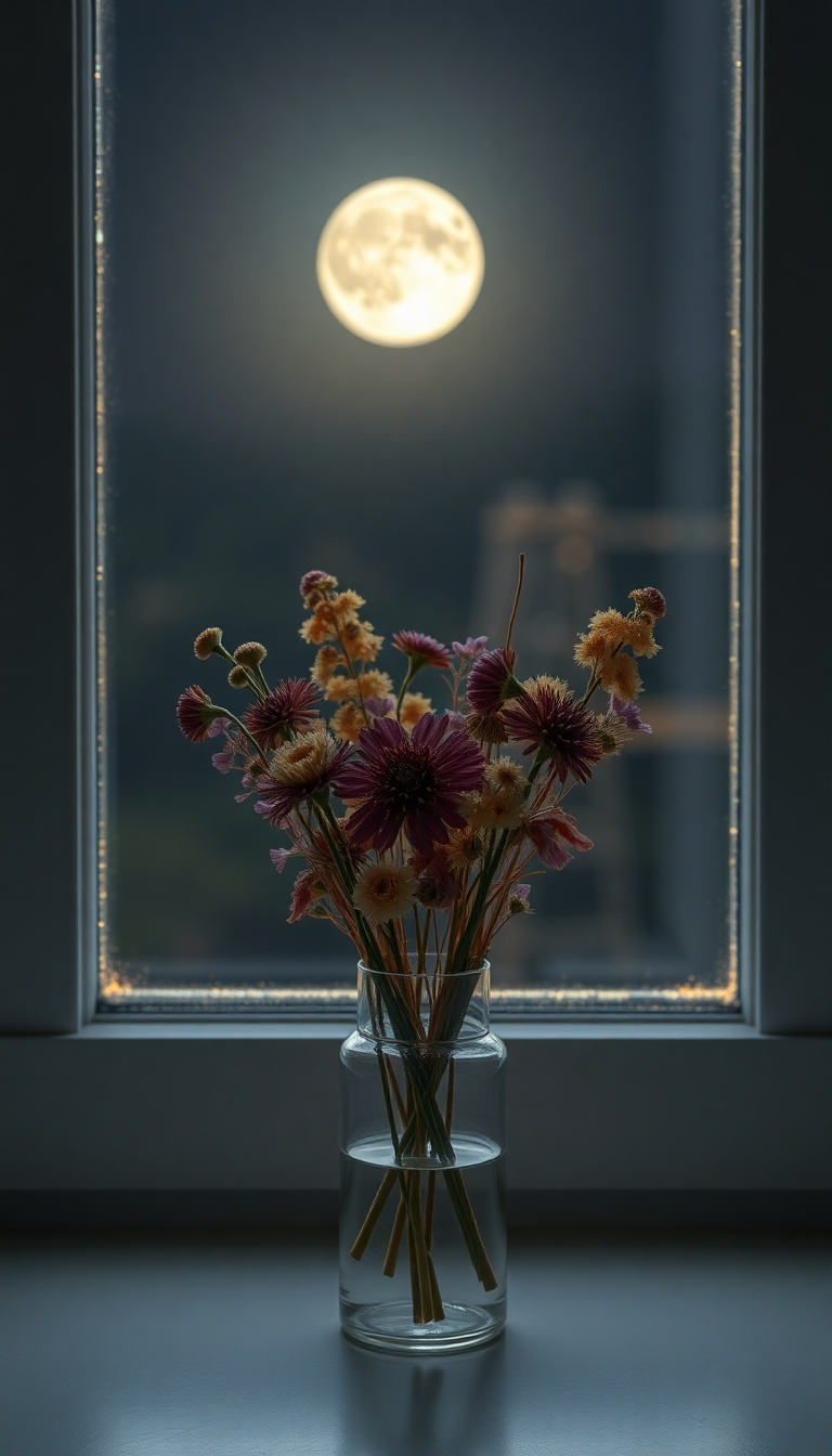 Icy Dried Flowers Glass Vase Aesthetic Wallpaper