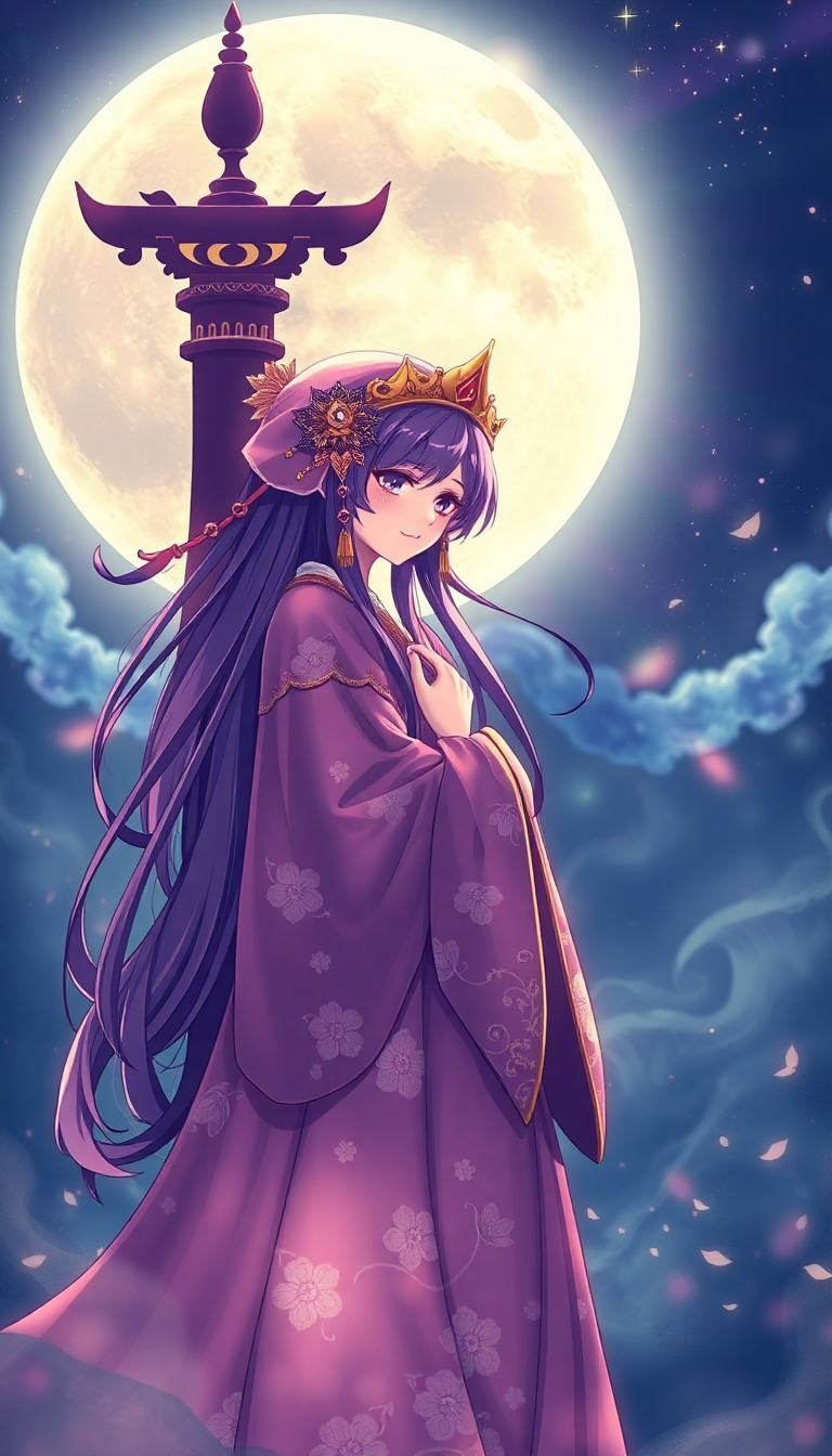 Opulent Moonlit Shrine Maiden Anime Anime Wallpaper