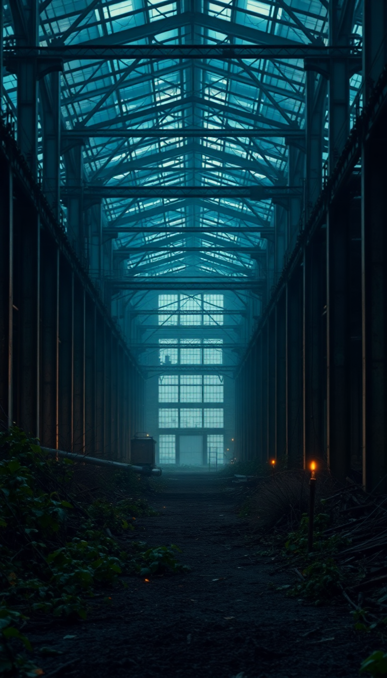 Dreamy Abandoned Factory Nature Reclaiming Photorealistic Wallpaper