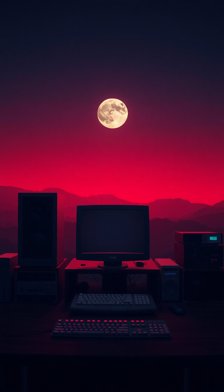 Luminous Retro Computer Setup 90s Photorealistic Wallpaper