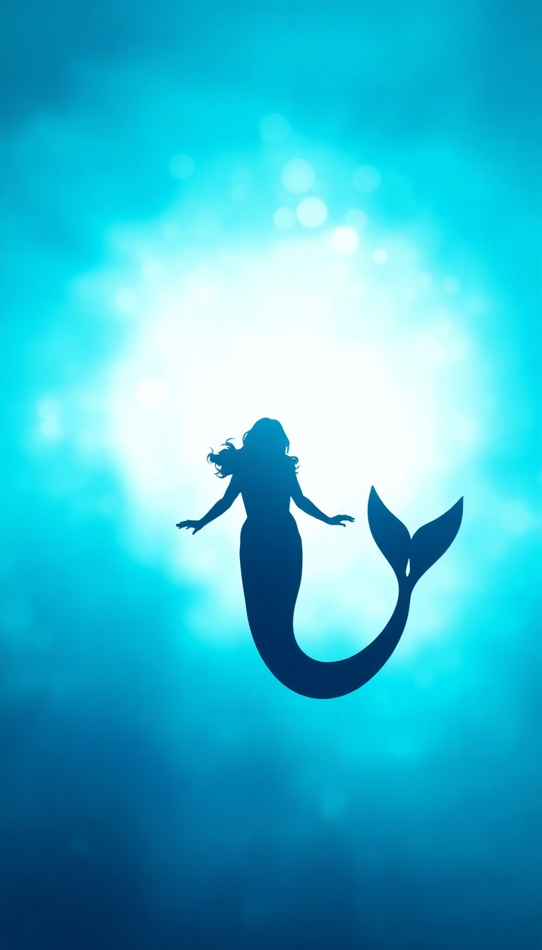 Futuristic Mermaid Silhouette Swimming Toward Digital art Wallpaper