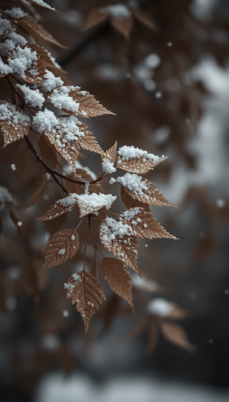 First Snow Falling Autumn Leaves Photorealistic Wallpaper