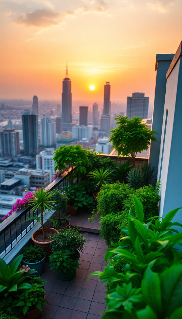 Raw Rooftop Garden Oasis Above Photorealistic Wallpaper