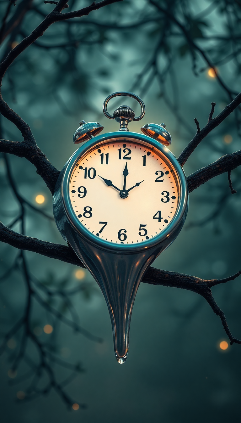 Melting Clock Tree Branch Surreal Digital art Wallpaper