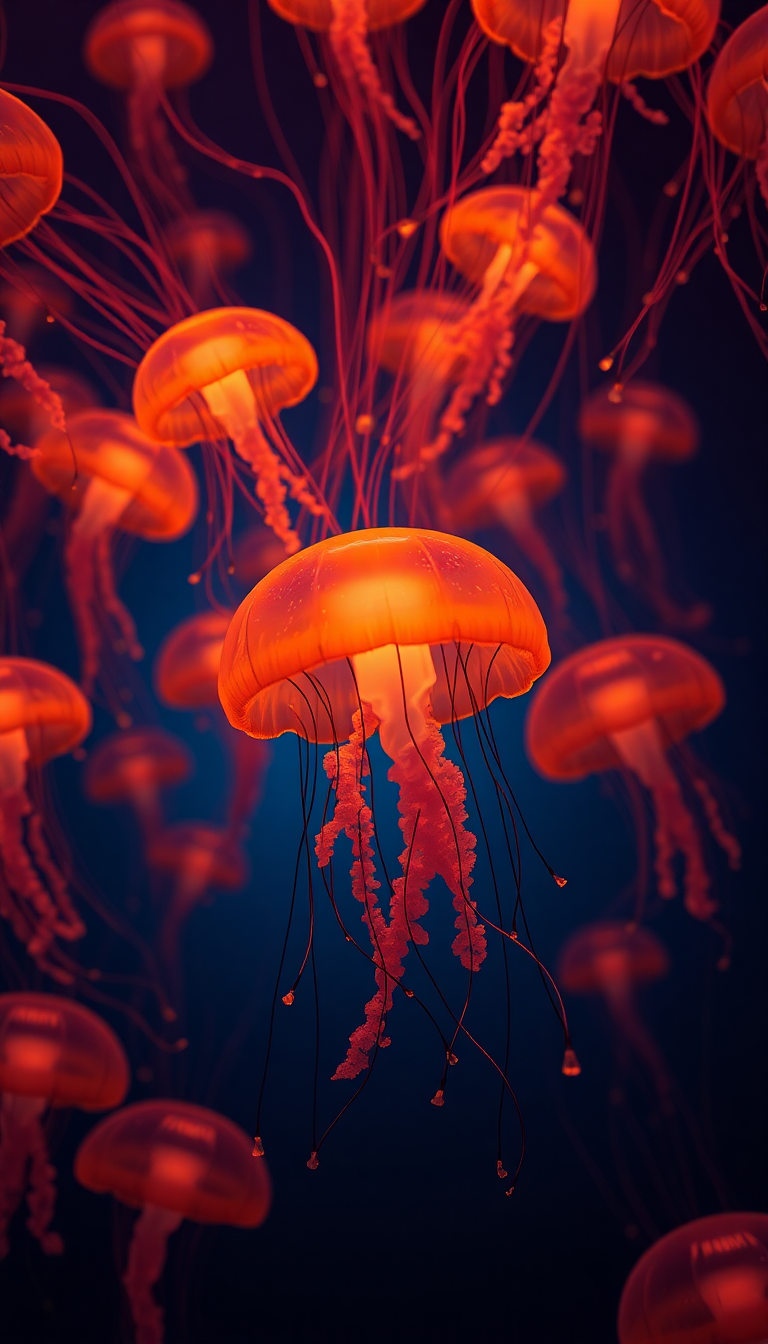 Vibrant School Jellyfish Pulsing Glowing Photorealistic Wallpaper