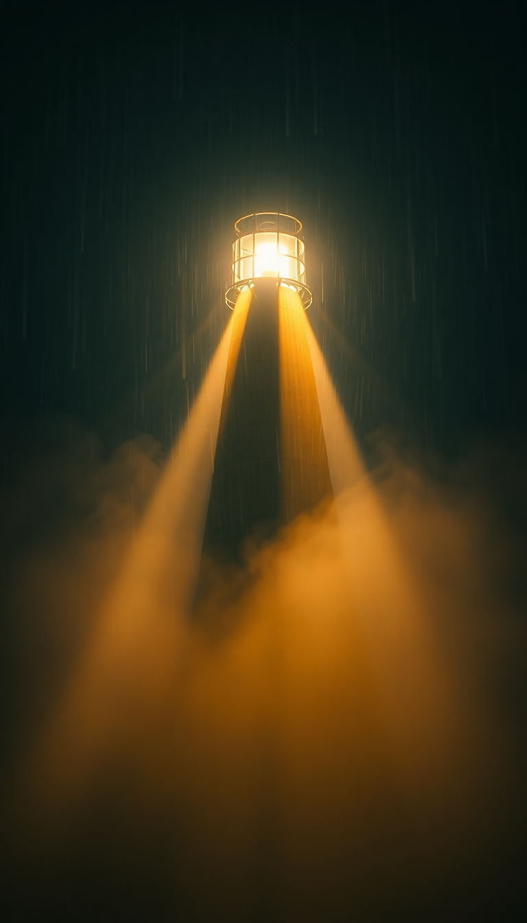 Luminous Old Lighthouse Beam Cutting Photorealistic Wallpaper