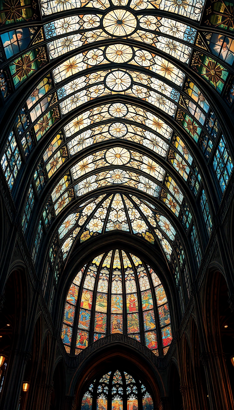 Splendid Cathedral Ceiling Stained Glass Photorealistic Wallpaper