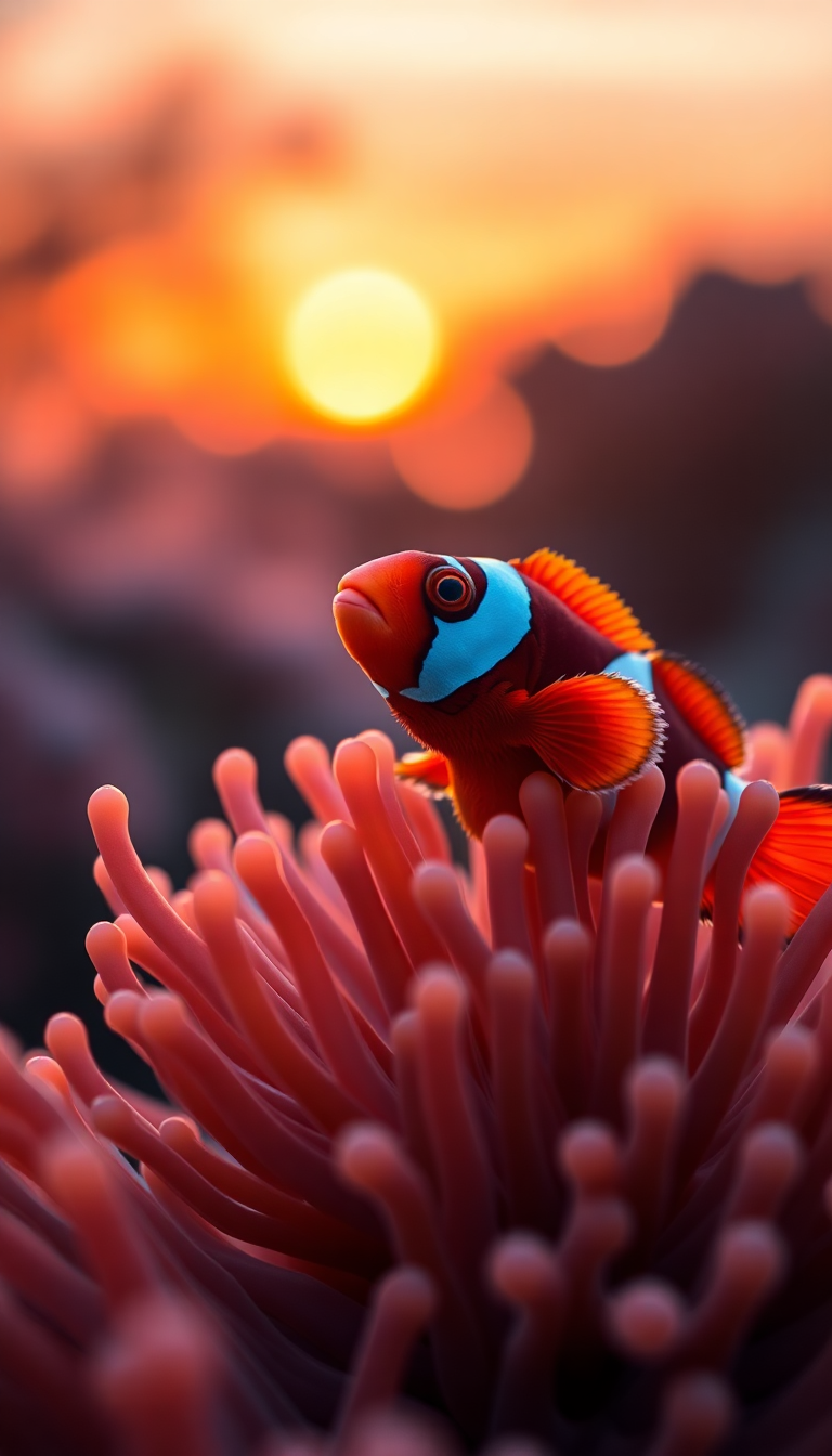 Primal Anemone And Clownfish Macro Photorealistic Wallpaper
