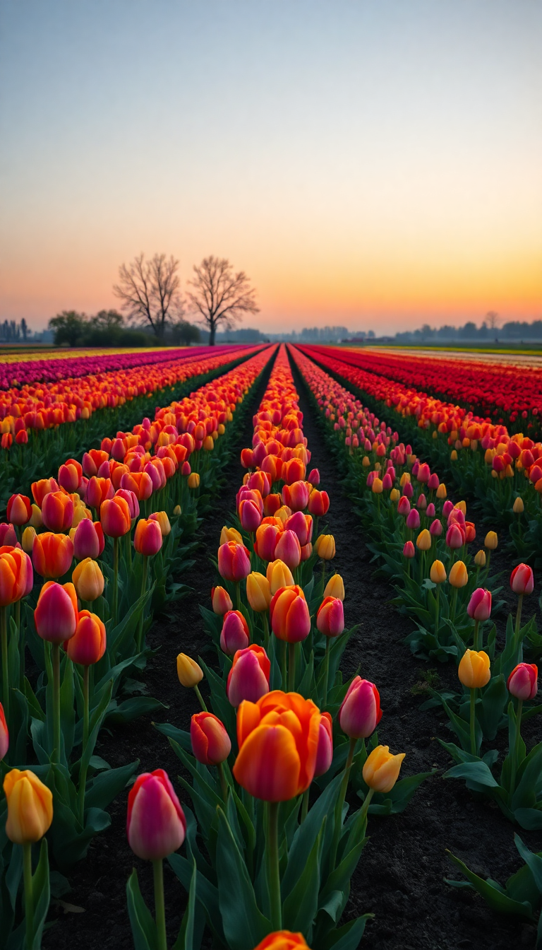 Subtle Spring Tulip Field Netherlands Photorealistic Wallpaper