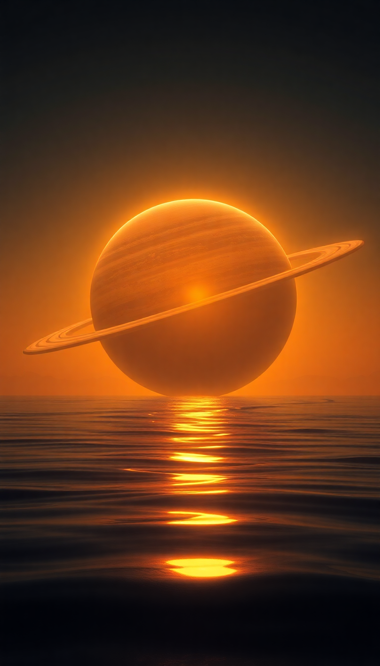 Crystal Massive Ringed Planet Rising Photorealistic Wallpaper