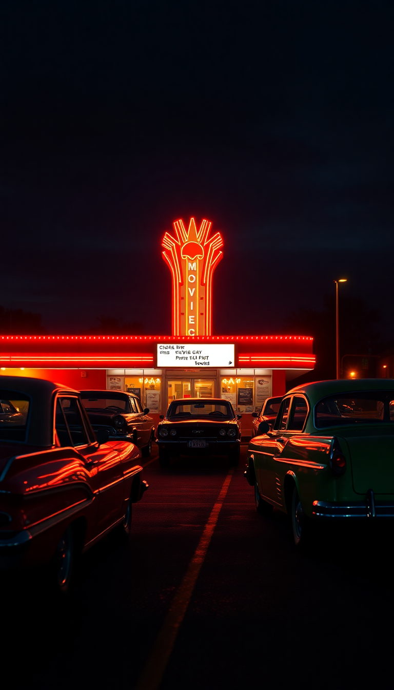 Magnificent Drive-in Movie Theater Night Photorealistic Wallpaper