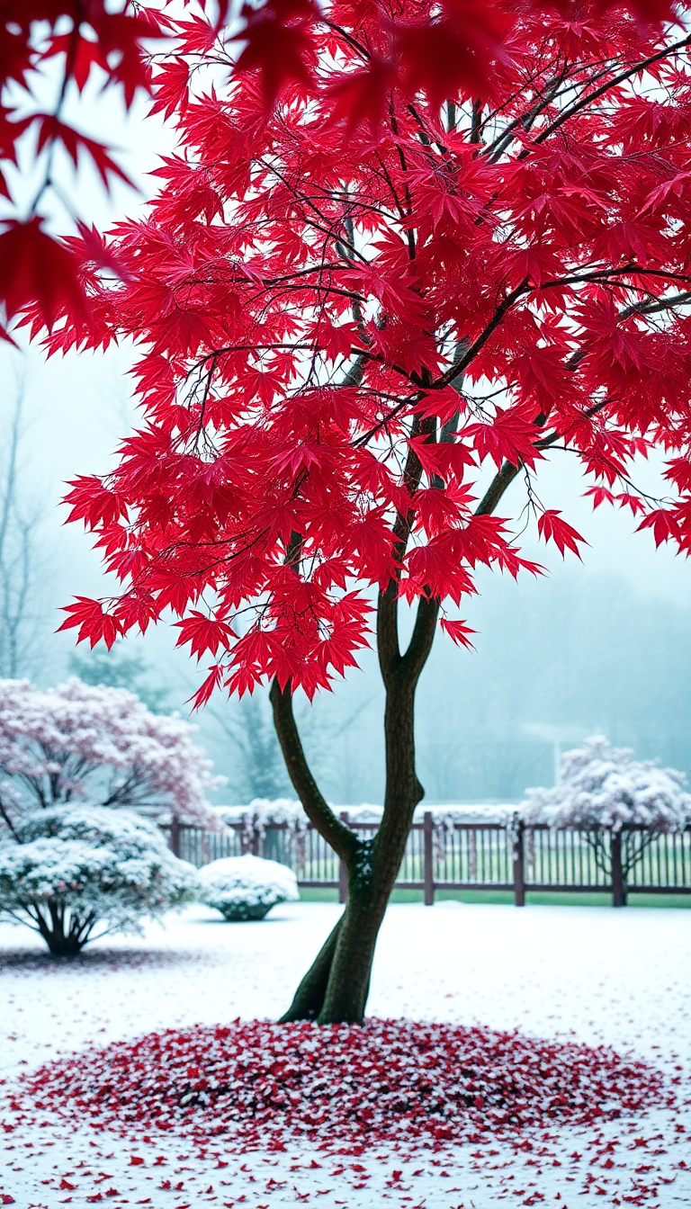 Glossy Japanese Maple Tree Autumn Aesthetic Wallpaper