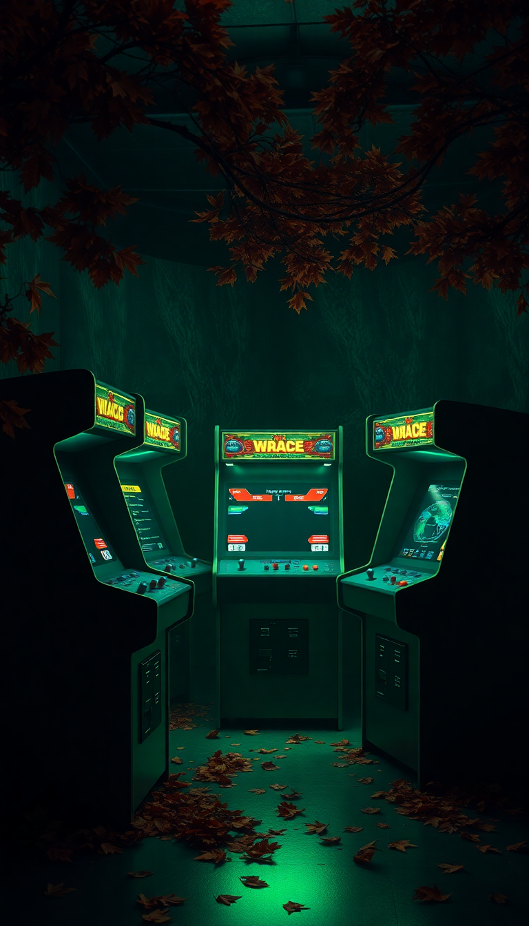 Soft Old Arcade Machines Dark Photorealistic Wallpaper