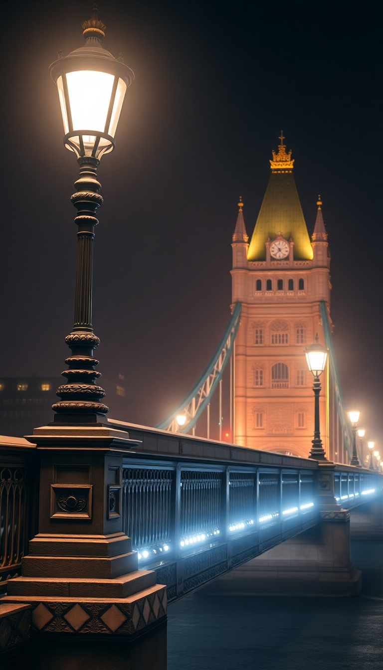 Fiery Foggy London Bridge Vintage Photorealistic Wallpaper
