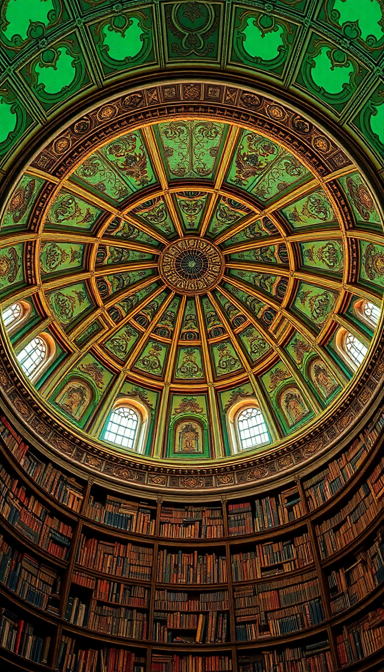 Noble Library Spiral Dome Ceiling Photorealistic Wallpaper