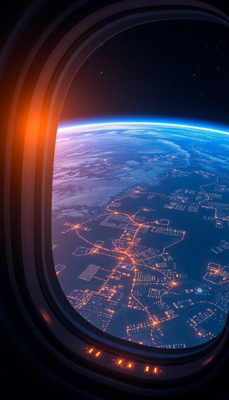 Space Station Window View Earth Anime Wallpaper