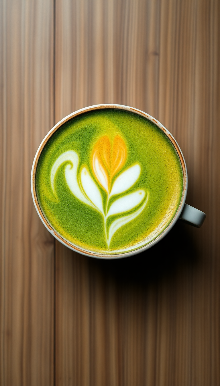 Matcha Latte Art Leaf Pattern Abstract Wallpaper