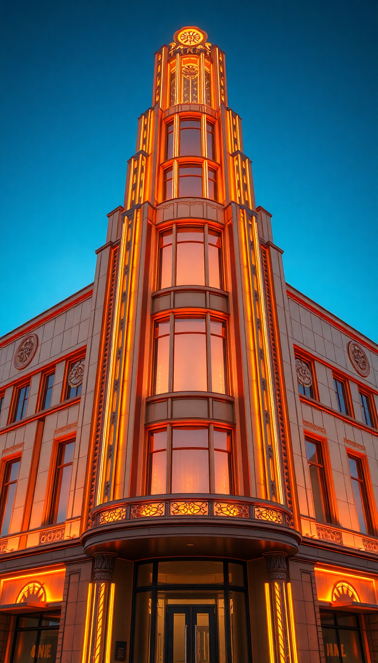 Misty Art Deco Building Facade Photorealistic Wallpaper