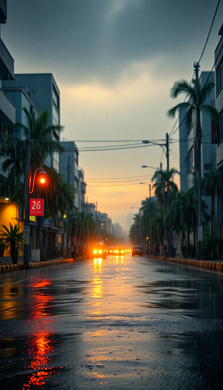 Warm Monsoon Rain Heavy Downpour Photorealistic Wallpaper