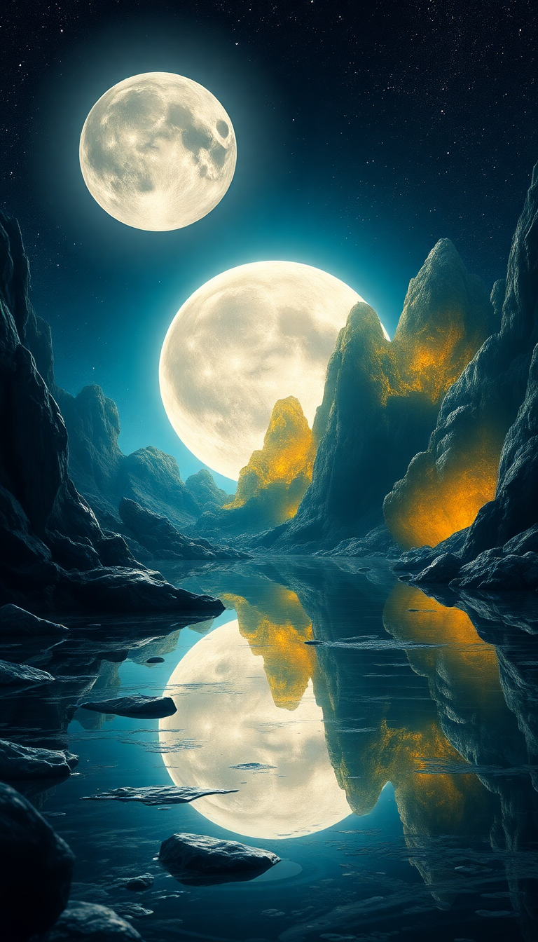 Glossy Crystal Caves Alien Moon Digital art Wallpaper
