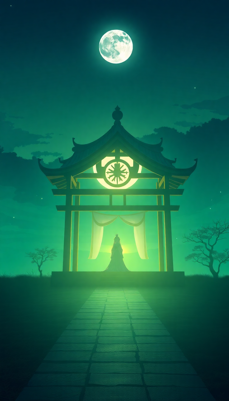 Moonlit Shrine Maiden Anime Mystical Minimalist Wallpaper