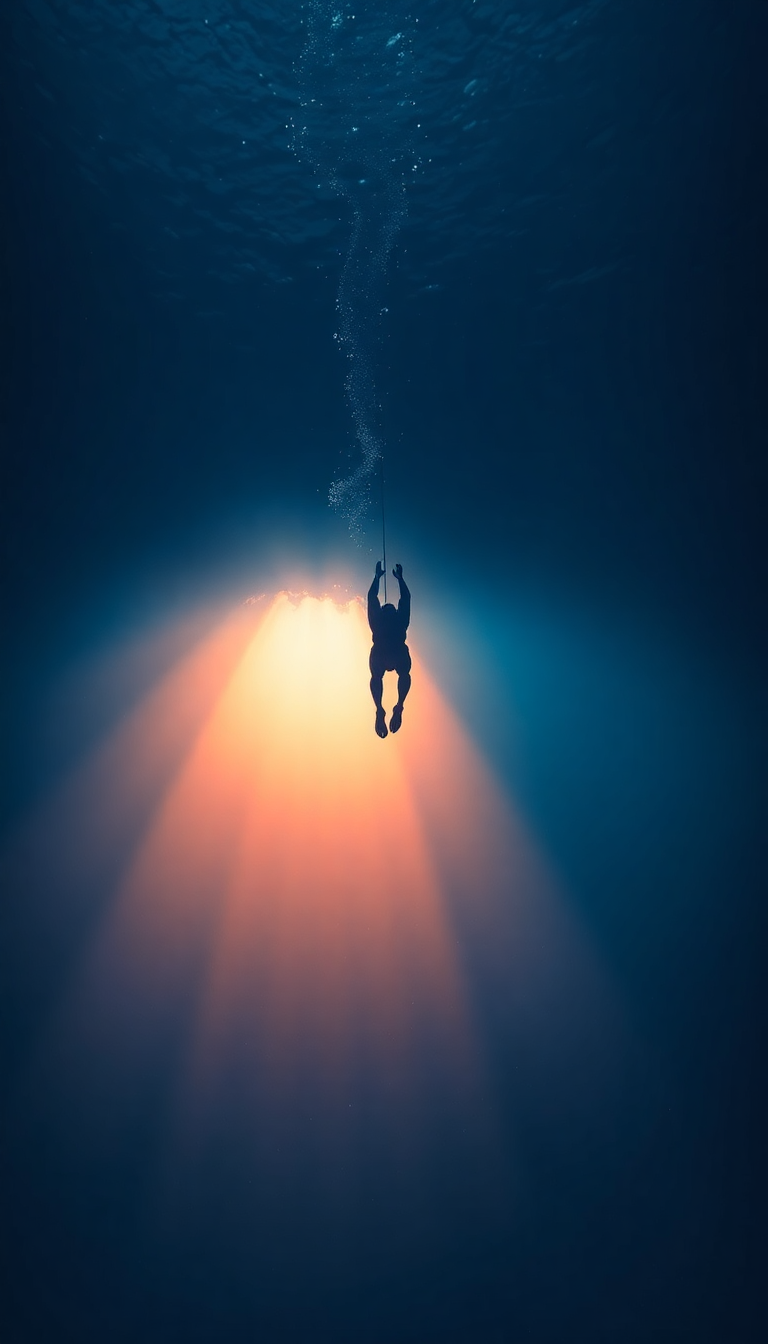 Striking Freediver Descending Into Deep Photorealistic Wallpaper