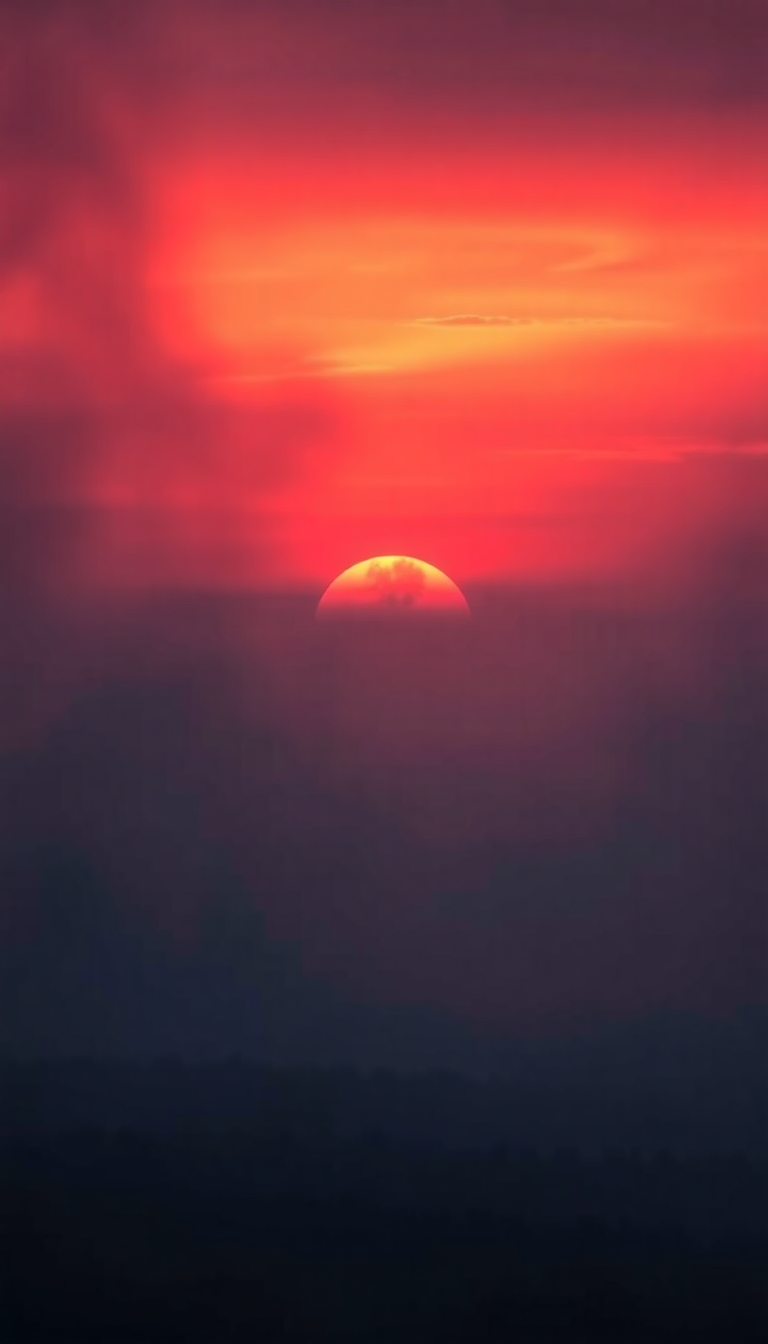 Sunset After Wildfire Smoke Creating Abstract Wallpaper