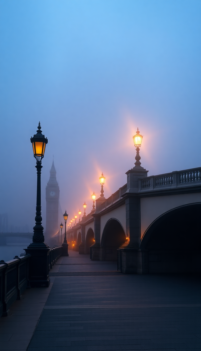 Delicate Foggy London Bridge Vintage Photorealistic Wallpaper