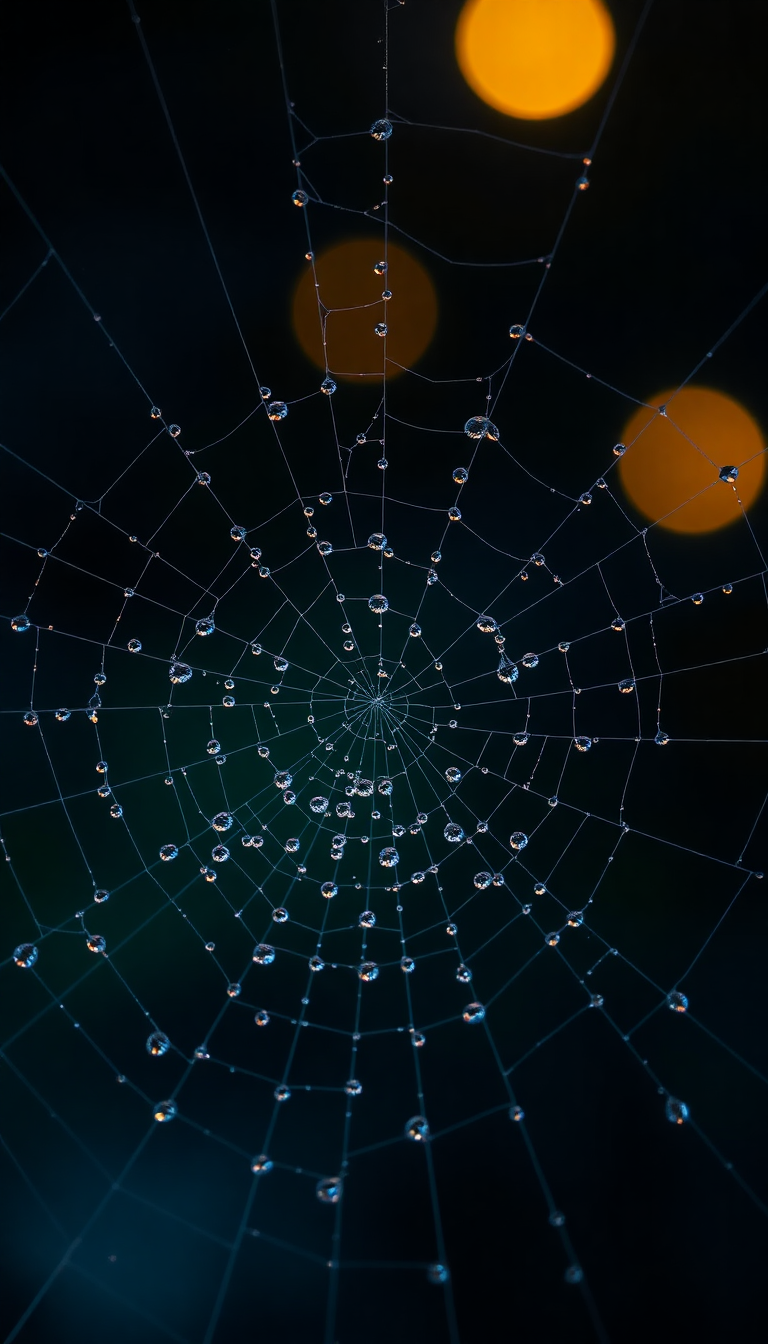 Vibrant Dew Drops Spiderweb Morning Aesthetic Wallpaper