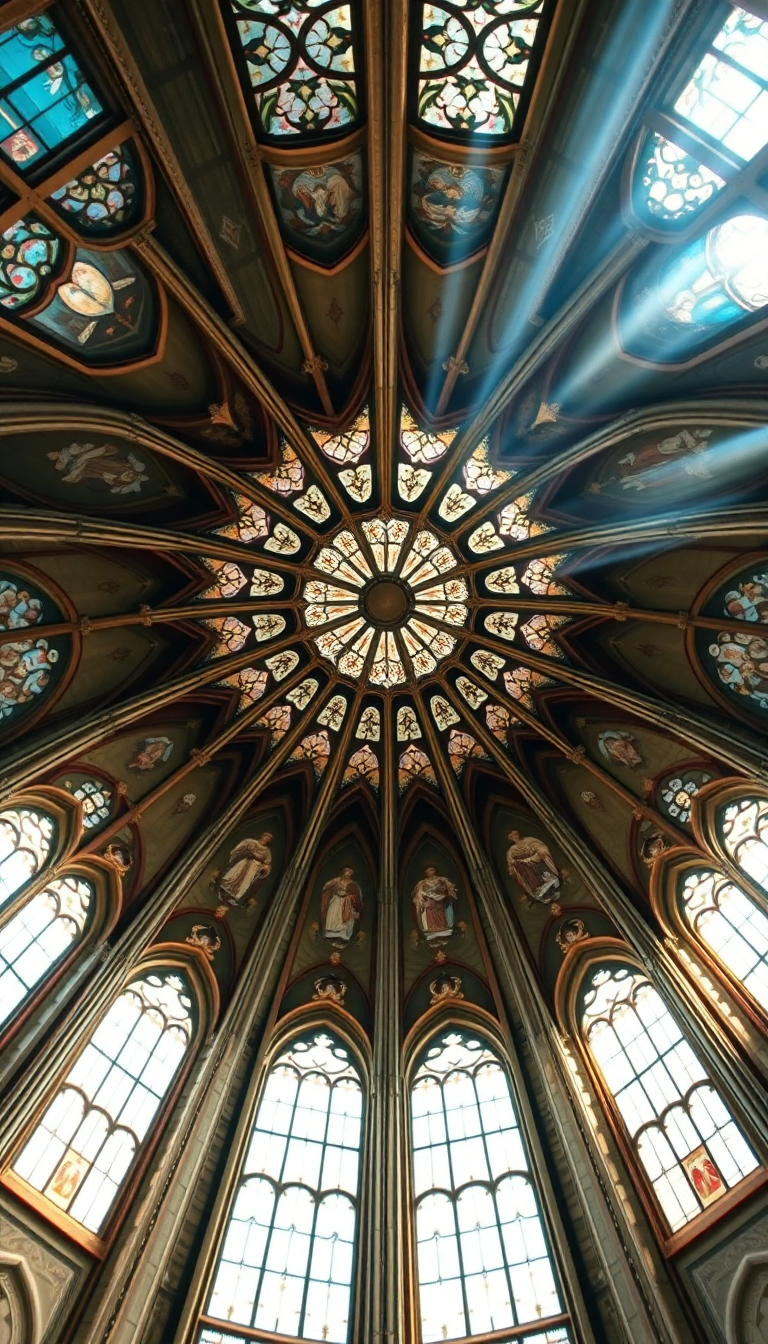 Charming Cathedral Ceiling Stained Glass Photorealistic Wallpaper