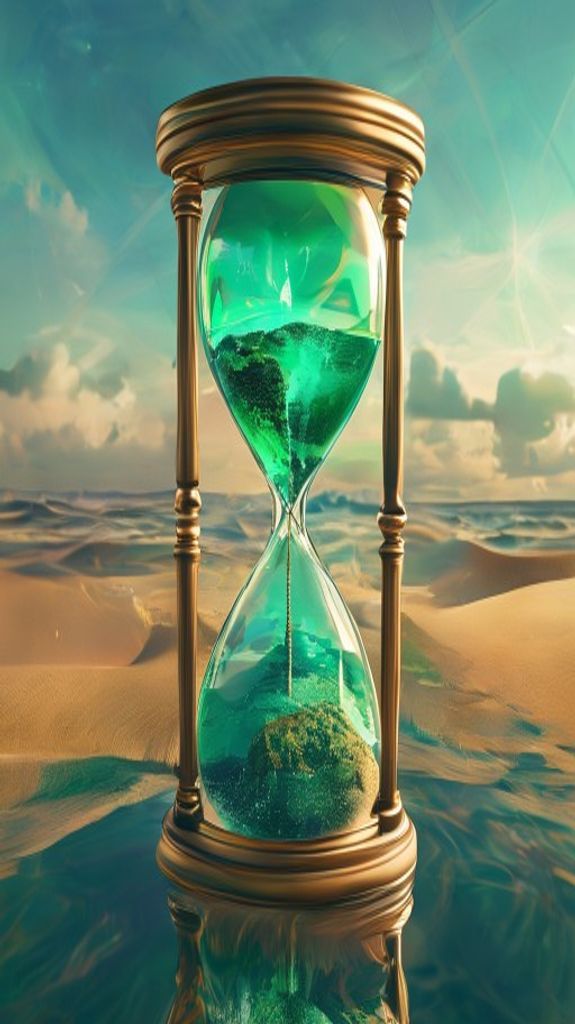 Futuristic Hourglass Containing Ocean And Digital art Wallpaper