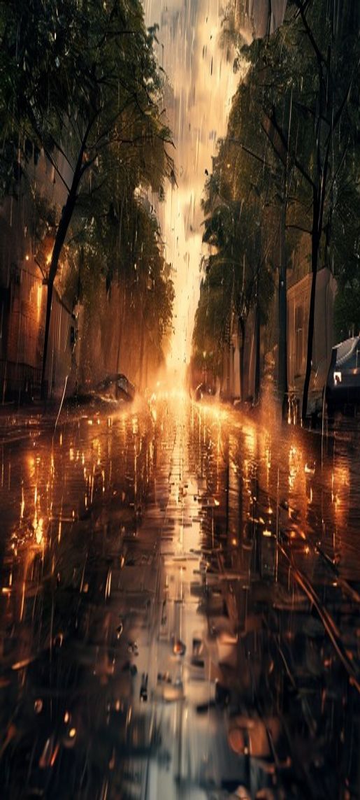 Silver Monsoon Rain Heavy Downpour Photorealistic Wallpaper