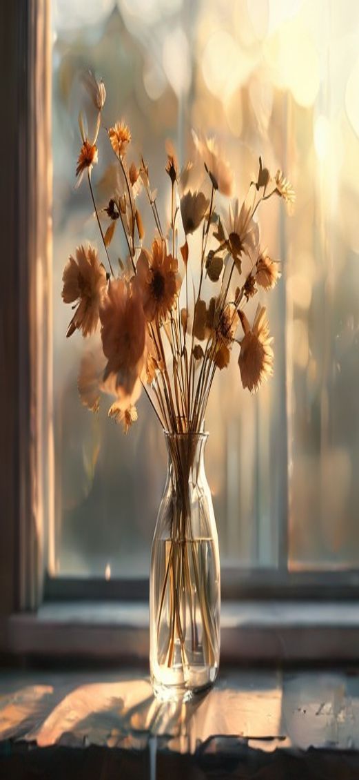 Dried Flowers Glass Vase Window Digital art Wallpaper