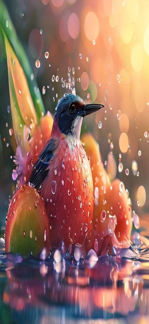 Magnificent Tropical Fruit Splash Water Photorealistic Wallpaper