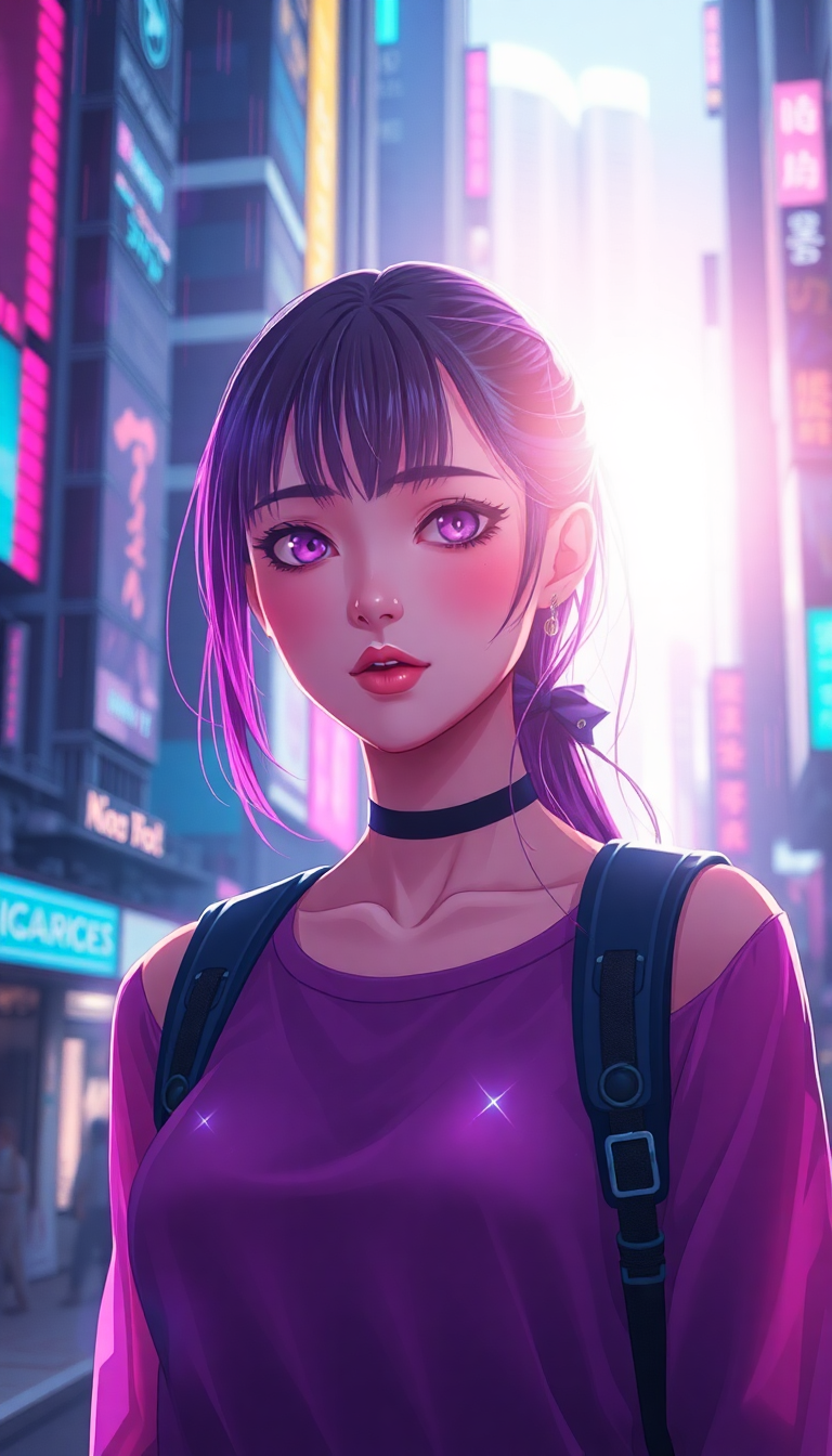 Cyberpunk Anime Girl Neon City Abstract Wallpaper