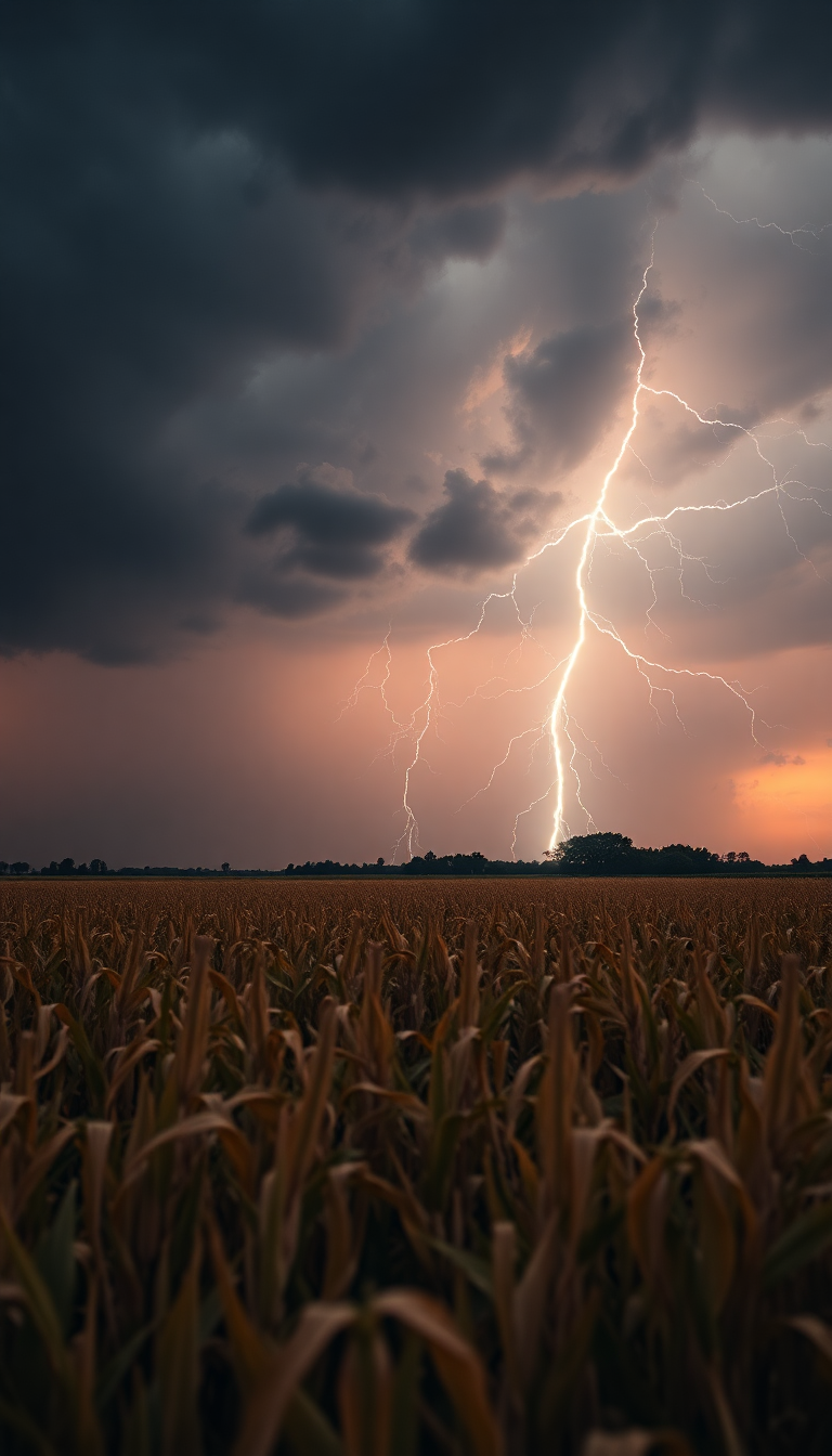 Intense Summer Thunderstorm Lightning Over Photorealistic Wallpaper