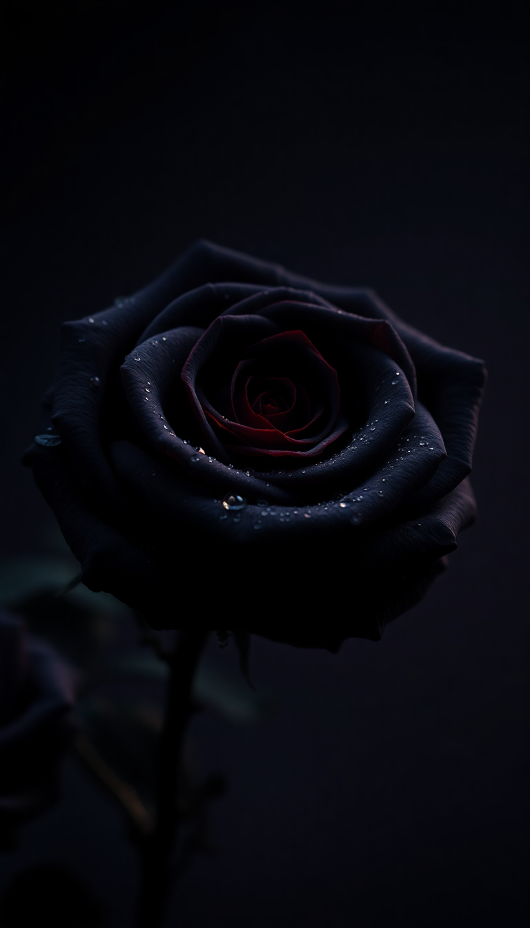Striking Black Rose With Water Photorealistic Wallpaper