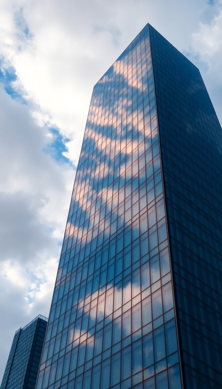 Mesmerizing Glass Skyscraper Reflections Clouds Photorealistic Wallpaper