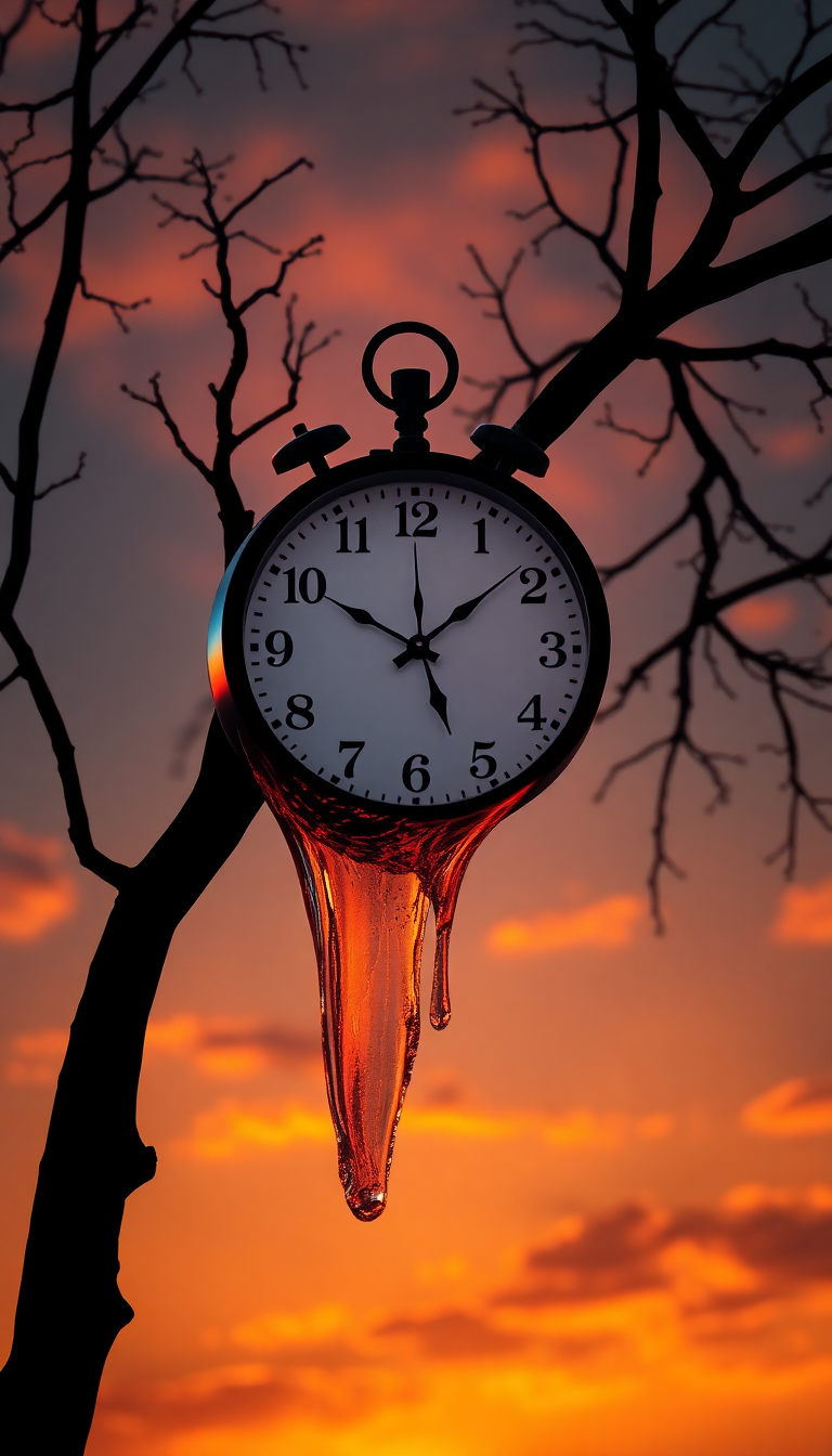 Smooth Melting Clock Tree Branch Digital art Wallpaper