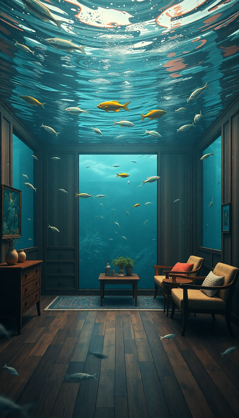 Beautiful Room Underwater Furniture Floating Digital art Wallpaper