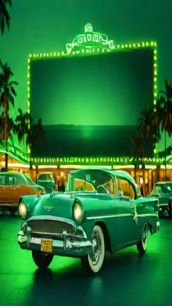Primal Drive-in Movie Theater Night Photorealistic Wallpaper