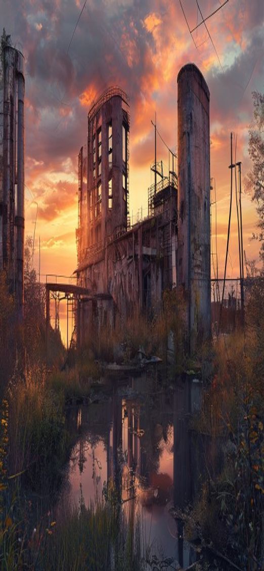 Ornate Abandoned Factory Nature Reclaiming Photorealistic Wallpaper