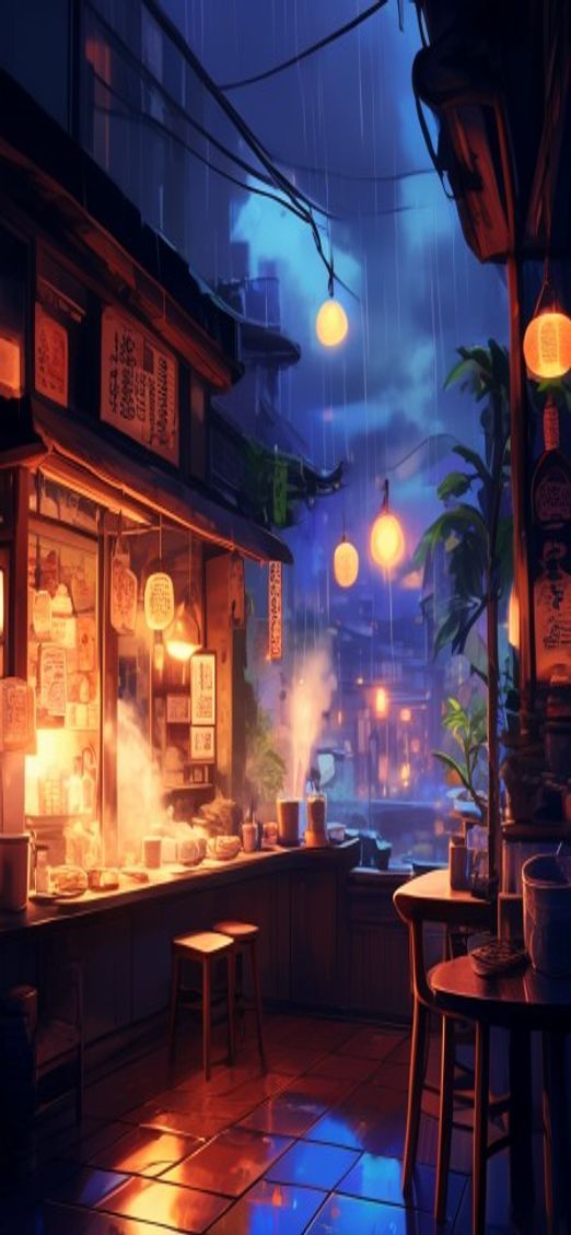 Crystal Cozy Ramen Shop Night Anime Wallpaper