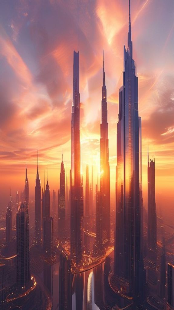 Mystic Dubai Skyline Futuristic Towers Photorealistic Wallpaper