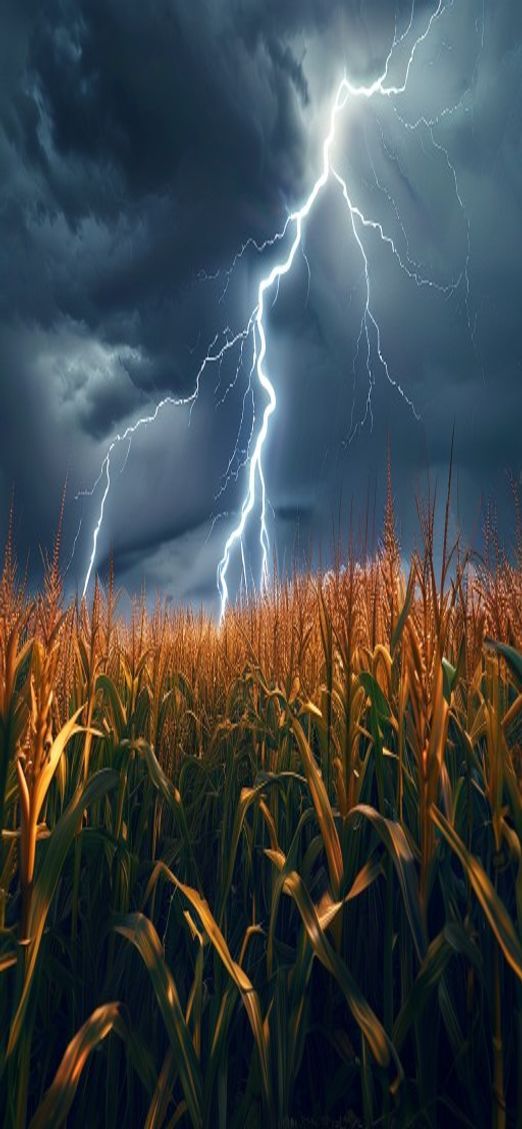 Warm Summer Thunderstorm Lightning Over Photorealistic Wallpaper