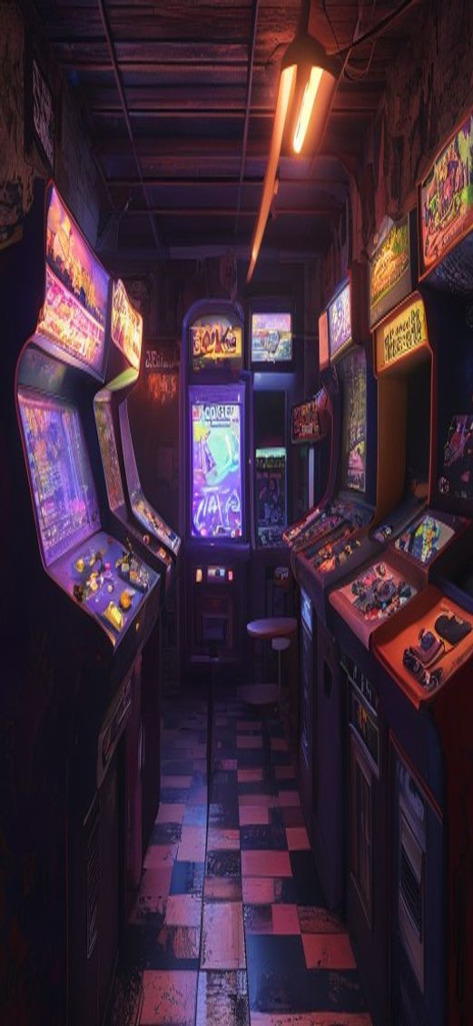 Spectacular Old Arcade Machines Dark Photorealistic Wallpaper