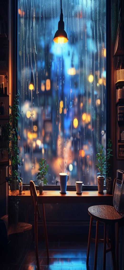 Misty Coffee Shop Window Rain Aesthetic Wallpaper