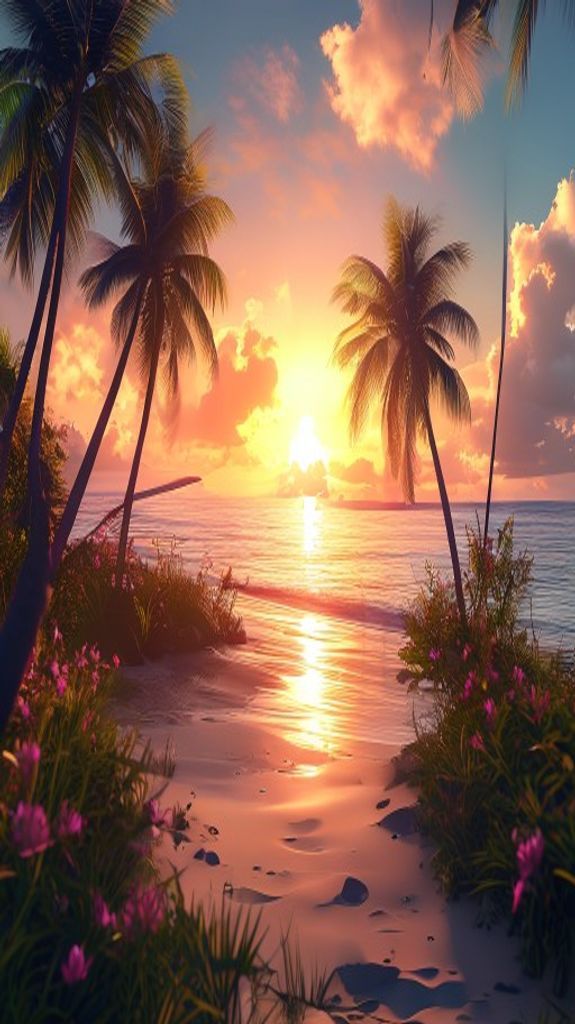 Raw Summer Sunset Beach Silhouette Photorealistic Wallpaper