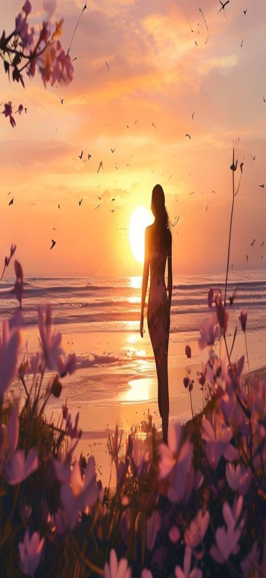 Brooding Beach Figure Silhouette Palette Photorealistic Wallpaper